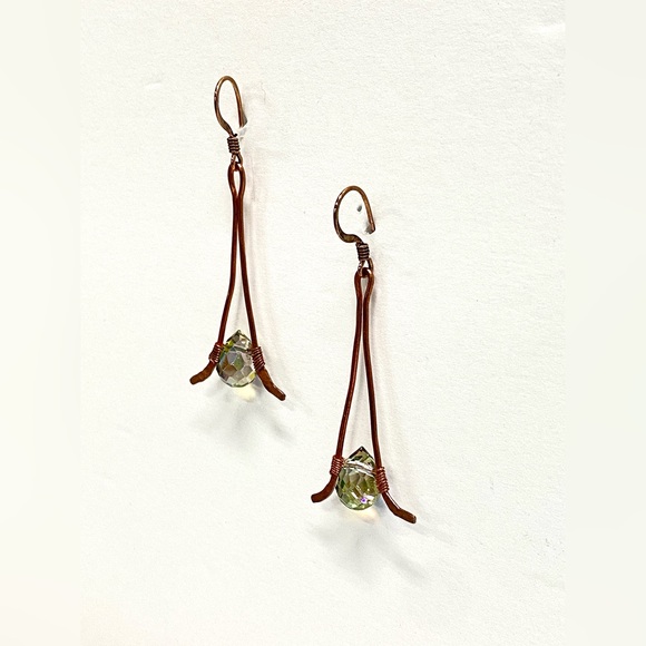HANDMADE Faceted Austrian Crystal Hand Wrapped Pure Copper Dangle Earrings, Gift - Picture 7 of 10